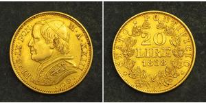 20 Lira Kirchenstaat (752-1870) Gold Pius IX (1792- 1878)