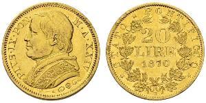 20 Lira Kirchenstaat (752-1870) Gold Pius IX (1792- 1878)