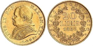 20 Lira Kirchenstaat (752-1870) Gold Pius IX (1792- 1878)