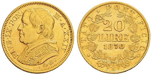 20 Lira Kirchenstaat (752-1870) Gold Pius IX (1792- 1878)