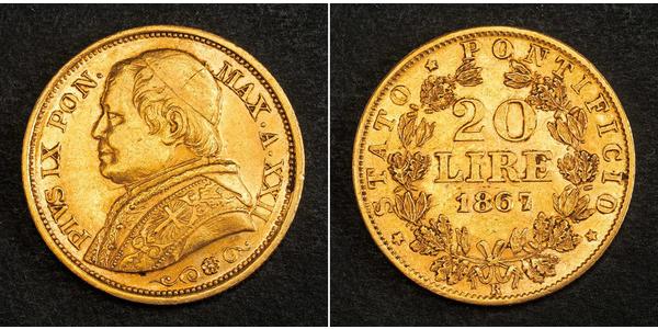 20 Lira Kirchenstaat (752-1870) Gold Pius IX (1792- 1878)