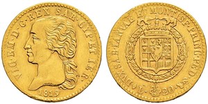 20 Lira Königreich Sardinien (1324 - 1861) Gold Viktor Emanuel I.