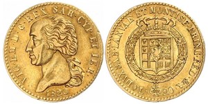 20 Lira Königreich Sardinien (1324 - 1861) Gold Viktor Emanuel I.