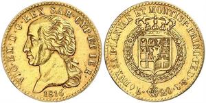 20 Lira Königreich Sardinien (1324 - 1861) Gold Viktor Emanuel I.