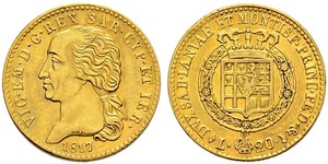 20 Lira Königreich Sardinien (1324 - 1861) Gold Viktor Emanuel I.