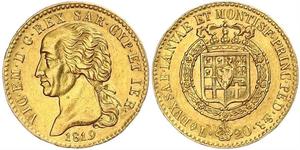 20 Lira Königreich Sardinien (1324 - 1861) Gold Viktor Emanuel I.