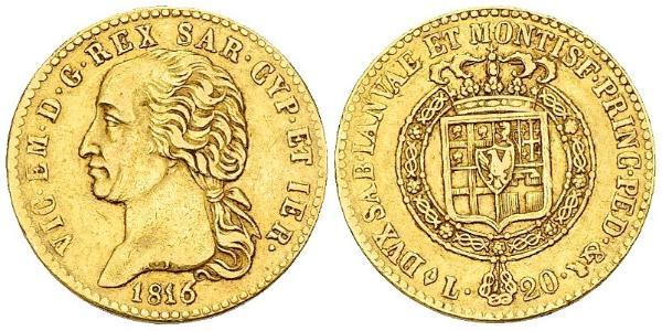 20 Lira Königreich Sardinien (1324 - 1861) Gold Viktor Emanuel I.