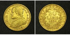 20 Lira Papal States (752-1870) Gold Pope Pius IX (1792- 1878)
