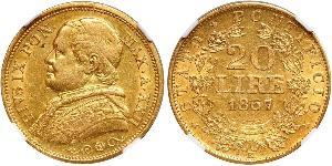 20 Lira Papal States (752-1870) Gold Pope Pius IX (1792- 1878)