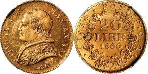 20 Lira Papal States (752-1870) Gold Pope Pius IX (1792- 1878)