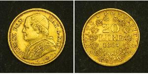 20 Lira Papal States (752-1870) Gold Pope Pius IX (1792- 1878)