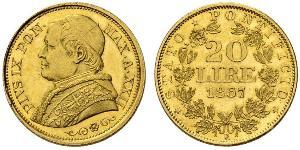 20 Lira Papal States (752-1870) Gold Pope Pius IX (1792- 1878)