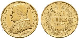 20 Lira Papal States (752-1870) Gold Pope Pius IX (1792- 1878)