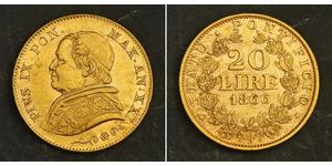 20 Lira Papal States (752-1870) Gold Pope Pius IX (1792- 1878)