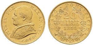 20 Lira Papal States (752-1870) Gold Pope Pius IX (1792- 1878)
