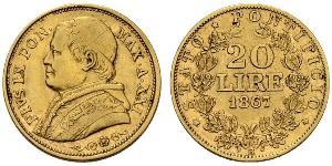 20 Lira Papal States (752-1870) Gold Pope Pius IX (1792- 1878)