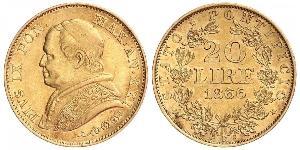 20 Lira Papal States (752-1870) Gold Pope Pius IX (1792- 1878)