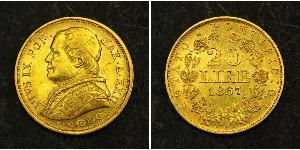 20 Lira Papal States (752-1870) Gold Pope Pius IX (1792- 1878)