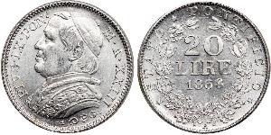 20 Lira Papal States (752-1870) Gold Pope Pius IX (1792- 1878)