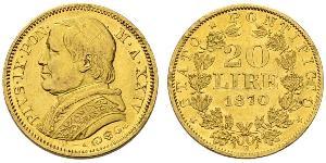 20 Lira Papal States (752-1870) Gold Pope Pius IX (1792- 1878)