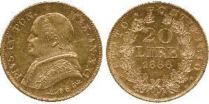 20 Lira Papal States (752-1870) Gold Pope Pius IX (1792- 1878)