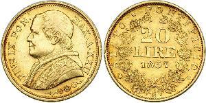 20 Lira Papal States (752-1870) Gold Pope Pius IX (1792- 1878)
