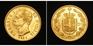20 Lira Kingdom of Italy (1861-1946) Or Umberto I (1844-1900)