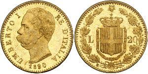 20 Lira Kingdom of Italy (1861-1946) Or Umberto I (1844-1900)
