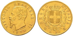 20 Lira Kingdom of Italy (1861-1946) Or Victor Emmanuel II of Italy (1820 - 1878)