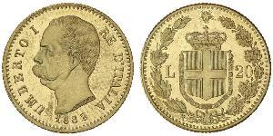 20 Lira Kingdom of Italy (1861-1946) Or Umberto I (1844-1900)