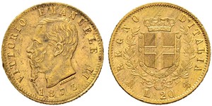 20 Lira Kingdom of Italy (1861-1946) Or Victor Emmanuel II of Italy (1820 - 1878)