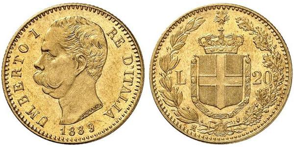 20 Lira Kingdom of Italy (1861-1946) Or Umberto I (1844-1900)