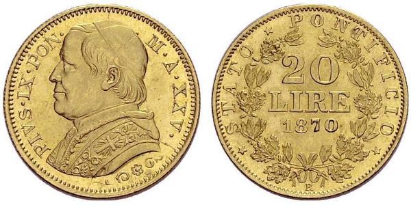 20 Lira États pontificaux (752-1870) Or Pie IX (1792- 1878)