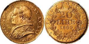 20 Lira Estados Pontificios (752-1870) Oro Pío IX (1792- 1878)