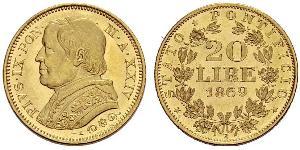 20 Lira Estados Pontificios (752-1870) Oro Pío IX (1792- 1878)