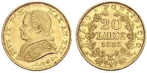 20 Lira Estados Pontificios (752-1870) Oro Pío IX (1792- 1878)