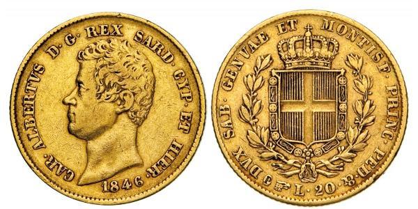 20 Lira Italia / Reino de Cerdeña (1324 - 1861) Oro Carlos Alberto de Cerdeña (1798 - 1849)