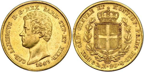 20 Lira Italia / Reino de Cerdeña (1324 - 1861) Oro Carlos Alberto de Cerdeña (1798 - 1849)