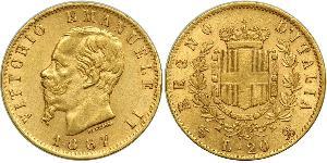 20 Lira Kingdom of Italy (1861-1946) Oro Victor Emmanuel II of Italy (1820 - 1878)