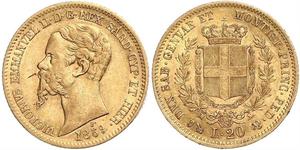 20 Lira Kingdom of Italy (1861-1946) Oro Victor Emmanuel II of Italy (1820 - 1878)