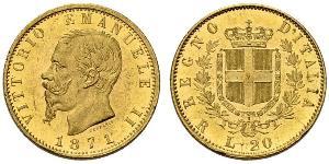 20 Lira Kingdom of Italy (1861-1946) Oro Victor Emmanuel II of Italy (1820 - 1878)