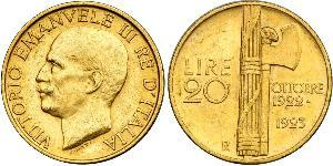 20 Lira Kingdom of Italy (1861-1946) Oro Vittorio Emanuele III (1869 - 1947)