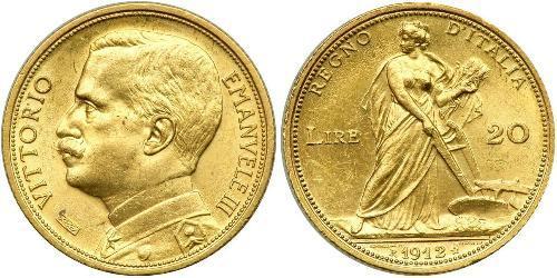 20 Lira Kingdom of Italy (1861-1946) Oro Vittorio Emanuele III (1869 - 1947)