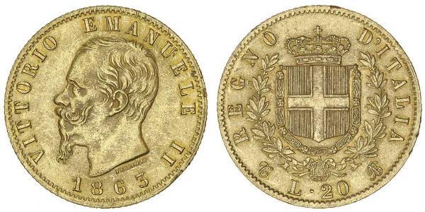 20 Lira Kingdom of Italy (1861-1946) Oro Victor Emmanuel II of Italy (1820 - 1878)