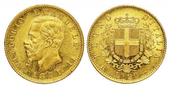 20 Lira Kingdom of Italy (1861-1946) Oro Victor Emmanuel II of Italy (1820 - 1878)