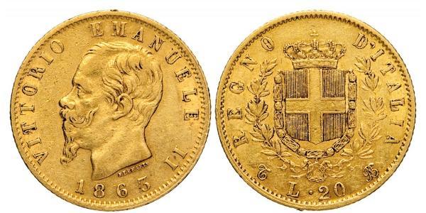 20 Lira Kingdom of Italy (1861-1946) Oro Victor Emmanuel II of Italy (1820 - 1878)
