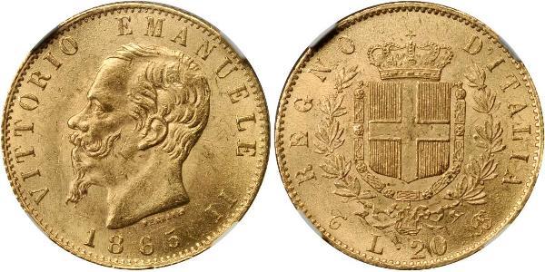20 Lira Kingdom of Italy (1861-1946) Oro Victor Emmanuel II of Italy (1820 - 1878)