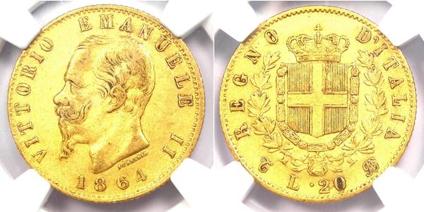 20 Lira Kingdom of Italy (1861-1946) Oro Victor Emmanuel II of Italy (1820 - 1878)