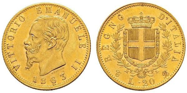 20 Lira Kingdom of Italy (1861-1946) Oro Victor Emmanuel II of Italy (1820 - 1878)