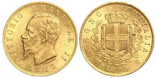 20 Lira Kingdom of Italy (1861-1946) Oro Victor Emmanuel II of Italy (1820 - 1878)